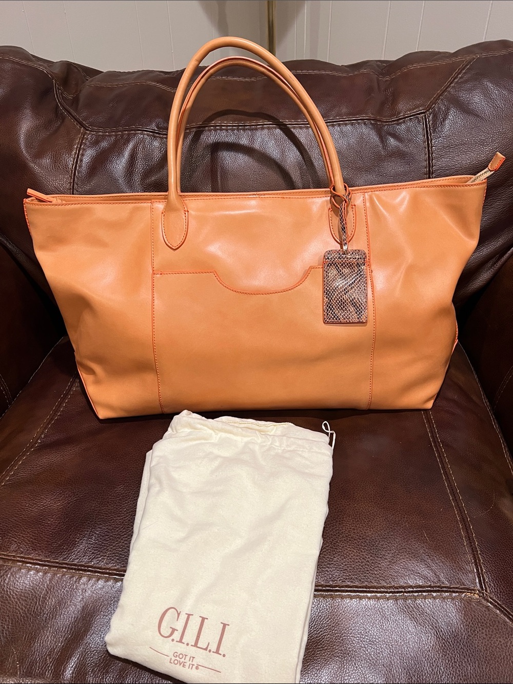 Got.It.Love.It. Brand Sleek Tan Leather Tote with Double Handles